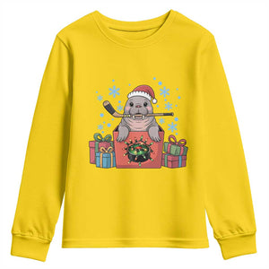Santa Seal Playing Ice Hockey Youth Sweatshirt Funny Christmas Gift TS12 Daisy Print Your Wear
