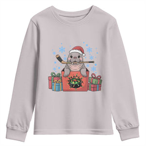 Santa Seal Playing Ice Hockey Youth Sweatshirt Funny Christmas Gift TS12 Ice Gray Print Your Wear