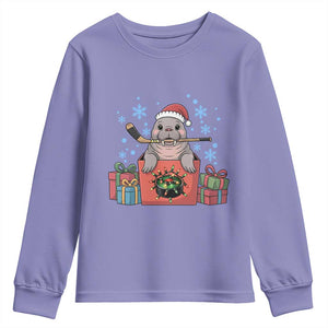 Santa Seal Playing Ice Hockey Youth Sweatshirt Funny Christmas Gift TS12 Violet Print Your Wear