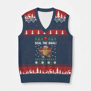 Funny Seal The Goal V-Neck Knit Sweater Vest Goalie Ice Hockey Player Gift TS12 Navy Red Print Your Wear