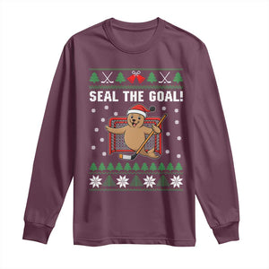 Funny Seal The Goal Long Sleeve Shirt Goalie Ice Hockey Player Gift TS12 Maroon Print Your Wear