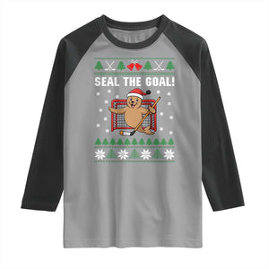 Funny Seal The Goal Raglan Shirt Goalie Ice Hockey Player Gift TS12 Sport Gray Black Print Your Wear