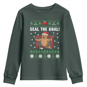 Funny Seal The Goal Youth Sweatshirt Goalie Ice Hockey Player Gift TS12 Dark Forest Green Print Your Wear
