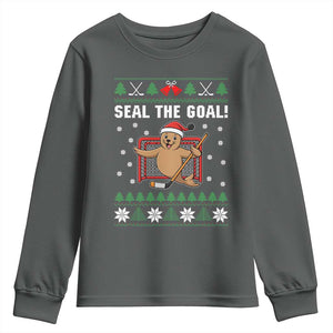Funny Seal The Goal Youth Sweatshirt Goalie Ice Hockey Player Gift TS12 Dark Heather Print Your Wear