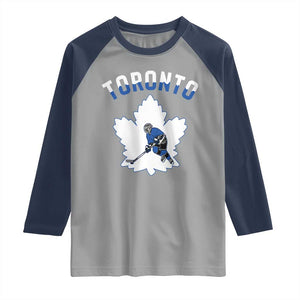 Toronto Ice Hockey Player Raglan Shirt Canadian Winter Sport TS12 Sport Gray Navy Print Your Wear