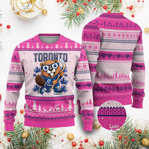 Toronto Ice Hockey Beaver Ugly Christmas Sweater Canadian Pride Gift TS12 Hot Pink Print Your Wear