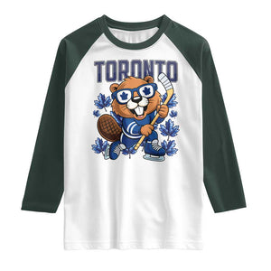 Toronto Ice Hockey Beaver Raglan Shirt Canadian Pride Gift TS12 White Dark Forest Green Print Your Wear