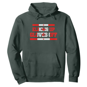 Elbows Up Gloves Off Hoodie Canadian Ice Hockey Lover Gift TS12 Dark Forest Green Print Your Wear