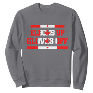 Elbows Up Gloves Off Sweatshirt Canadian Ice Hockey Lover Gift TS12 Charcoal Print Your Wear