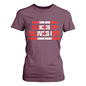 Elbows Up Gloves Off T Shirt For Women Canadian Ice Hockey Lover Gift TS12 Maroon Print Your Wear