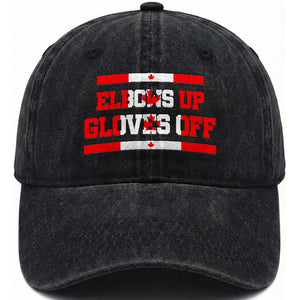 Elbows Up Gloves Off Washed Cotton Baseball Cap Canadian Ice Hockey Lover Gift TS12 Print Your Wear