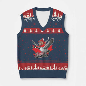 Elbows Up Gloves Off V-Neck Knit Sweater Vest Canadian Ice Hockey Beaver Gift TS12 Navy Red Print Your Wear