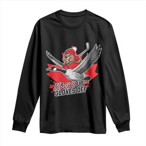 Elbows Up Gloves Off Long Sleeve Shirt Canadian Ice Hockey Beaver Gift TS12 Black Print Your Wear