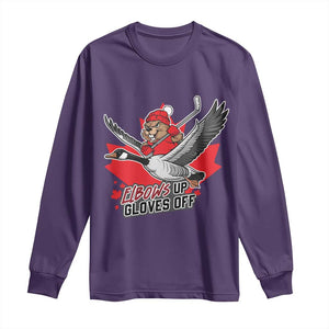 Elbows Up Gloves Off Long Sleeve Shirt Canadian Ice Hockey Beaver Gift TS12 Purple Print Your Wear