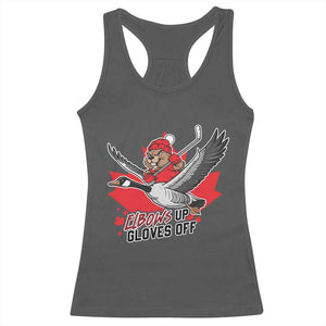 Elbows Up Gloves Off Racerback Tank Top Canadian Ice Hockey Beaver Gift TS12 Dark Heather Print Your Wear
