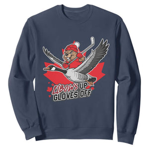 Elbows Up Gloves Off Sweatshirt Canadian Ice Hockey Beaver Gift TS12 Navy Print Your Wear