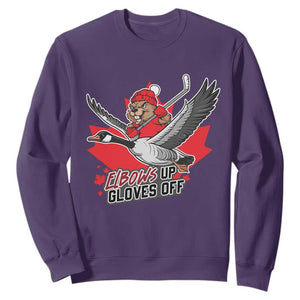 Elbows Up Gloves Off Sweatshirt Canadian Ice Hockey Beaver Gift TS12 Purple Print Your Wear