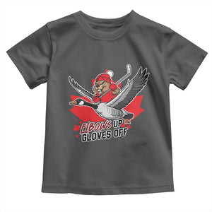 Elbows Up Gloves Off Toddler T Shirt Canadian Ice Hockey Beaver Gift TS12 Dark Heather Print Your Wear