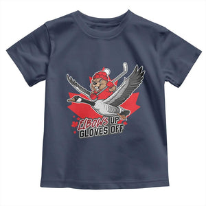 Elbows Up Gloves Off Toddler T Shirt Canadian Ice Hockey Beaver Gift TS12 Navy Print Your Wear