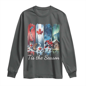 Christmas Canada Ice Hockey Lover Long Sleeve Shirt Tis The Season TS12 Dark Heather Print Your Wear