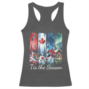 Christmas Canada Ice Hockey Lover Racerback Tank Top Tis The Season TS12 Dark Heather Print Your Wear