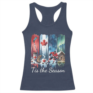 Christmas Canada Ice Hockey Lover Racerback Tank Top Tis The Season TS12 Navy Print Your Wear
