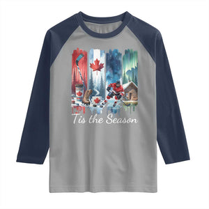 Christmas Canada Ice Hockey Lover Raglan Shirt Tis The Season TS12 Sport Gray Navy Print Your Wear