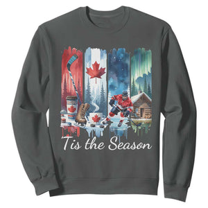 Christmas Canada Ice Hockey Lover Sweatshirt Tis The Season TS12 Dark Heather Print Your Wear