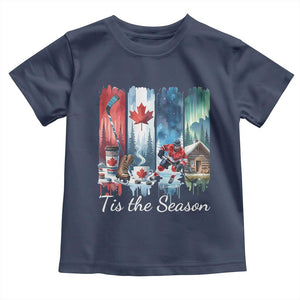 Christmas Canada Ice Hockey Lover Toddler T Shirt Tis The Season TS12 Navy Print Your Wear