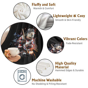 Funny Beaver Playing Ice Hockey Throw Blanket Winter Sports Gift TS12 Print Your Wear