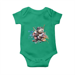 Funny Beaver Playing Ice Hockey Baby Onesie Winter Sports Gift TS12 Irish Green Print Your Wear