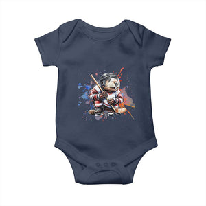 Funny Beaver Playing Ice Hockey Baby Onesie Winter Sports Gift TS12 Navy Print Your Wear