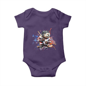 Funny Beaver Playing Ice Hockey Baby Onesie Winter Sports Gift TS12 Purple Print Your Wear