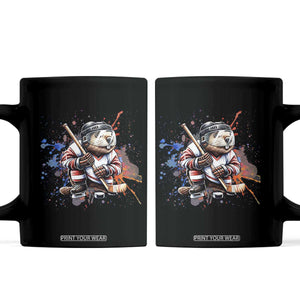 Funny Beaver Playing Ice Hockey Coffee Mug Winter Sports Gift TS12 Black Print Your Wear