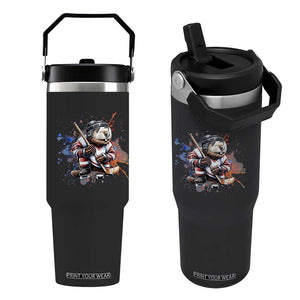 Funny Beaver Playing Ice Hockey Flip Straw Tumbler Winter Sports Gift TS12 One Size: 30 oz Black Print Your Wear