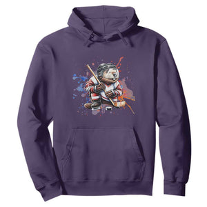 Funny Beaver Playing Ice Hockey Hoodie Winter Sports Gift TS12 Purple Print Your Wear