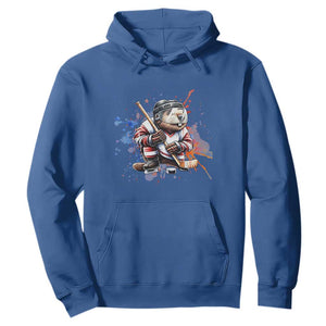 Funny Beaver Playing Ice Hockey Hoodie Winter Sports Gift TS12 Royal Blue Print Your Wear