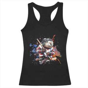 Funny Beaver Playing Ice Hockey Racerback Tank Top Winter Sports Gift TS12 Black Print Your Wear
