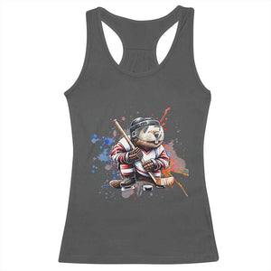 Funny Beaver Playing Ice Hockey Racerback Tank Top Winter Sports Gift TS12 Dark Heather Print Your Wear