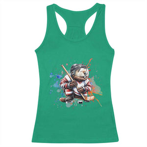 Funny Beaver Playing Ice Hockey Racerback Tank Top Winter Sports Gift TS12 Irish Green Print Your Wear