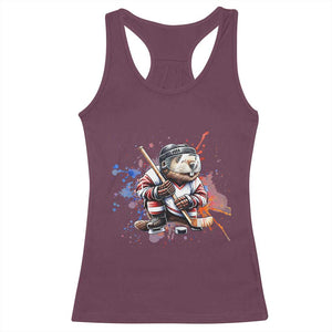 Funny Beaver Playing Ice Hockey Racerback Tank Top Winter Sports Gift TS12 Maroon Print Your Wear
