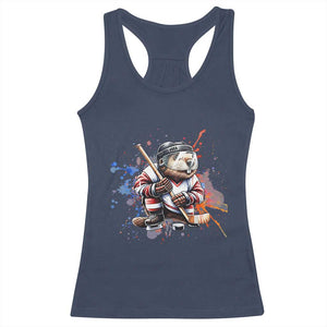 Funny Beaver Playing Ice Hockey Racerback Tank Top Winter Sports Gift TS12 Navy Print Your Wear