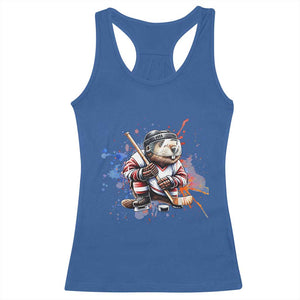 Funny Beaver Playing Ice Hockey Racerback Tank Top Winter Sports Gift TS12 Royal Blue Print Your Wear