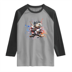 Funny Beaver Playing Ice Hockey Raglan Shirt Winter Sports Gift TS12 Sport Gray Black Print Your Wear