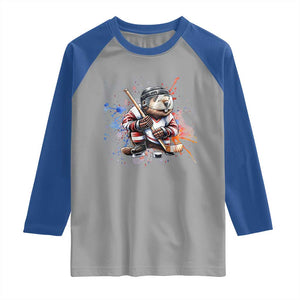 Funny Beaver Playing Ice Hockey Raglan Shirt Winter Sports Gift TS12 Sport Gray Royal Print Your Wear