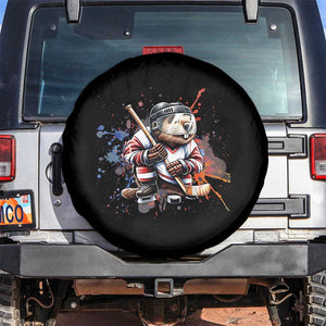 Funny Beaver Playing Ice Hockey Spare Tire Cover Winter Sports Gift TS12 No hole Black Print Your Wear