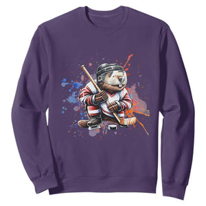 Funny Beaver Playing Ice Hockey Sweatshirt Winter Sports Gift TS12 Purple Print Your Wear