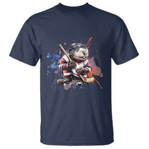 Funny Beaver Playing Ice Hockey T Shirt Winter Sports Gift TS12 Navy Print Your Wear