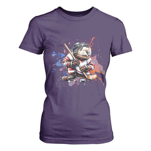 Funny Beaver Playing Ice Hockey T Shirt For Women Winter Sports Gift TS12 Purple Print Your Wear