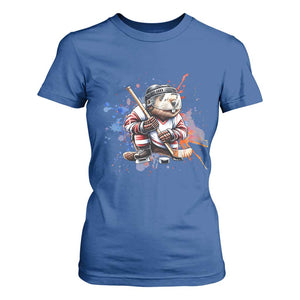 Funny Beaver Playing Ice Hockey T Shirt For Women Winter Sports Gift TS12 Royal Blue Print Your Wear